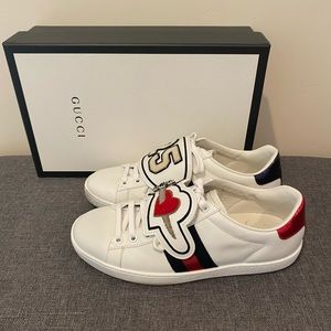 Gucci Calfskin Ayers Embroidered Ace Sneakers Size 37